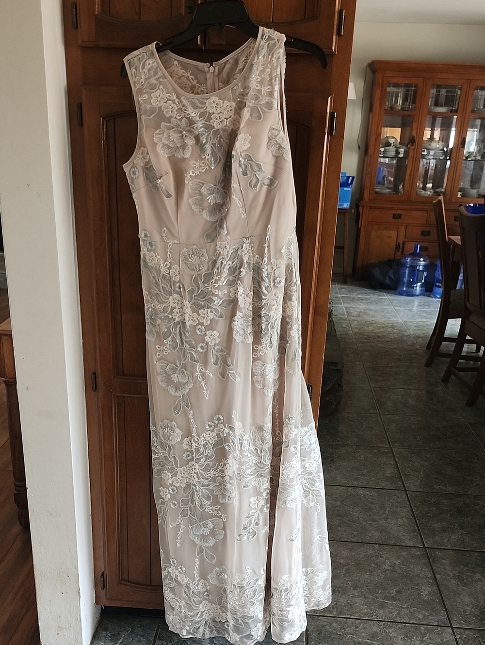 Alex Evenings Blush and Ivory Embroidered Lace Maxi Dress
